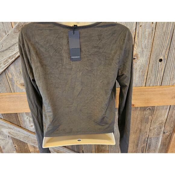 NWT forever 21 fringe velour green midi cut off cropped top long sleeve boho S - Picture 2 of 8